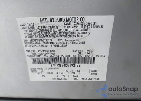 2013 Ford Taurus Limited из США, поврежденный, VIN 1FAHP2F84DG193179